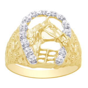 10K 0.06-0.07CT D-RING MENS RDS **HORSE SHOE**