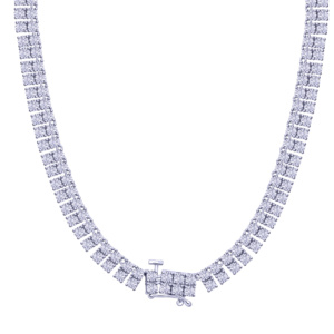 925 SS 1.02-2.41CT D-NECKLACE MENS RDS FANUC "2ROW"